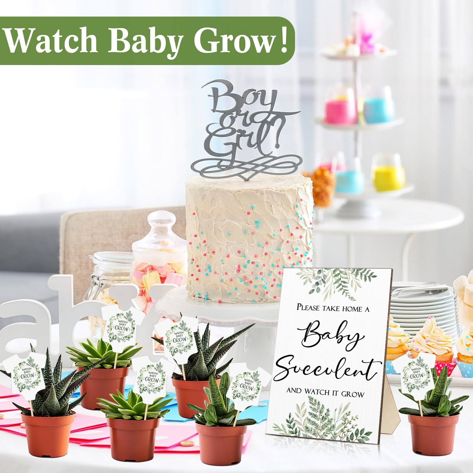 Newcotte 50 Sets Baby Shower Party Favors 5.12 x 7.87 x 0.2 inches, Greenery