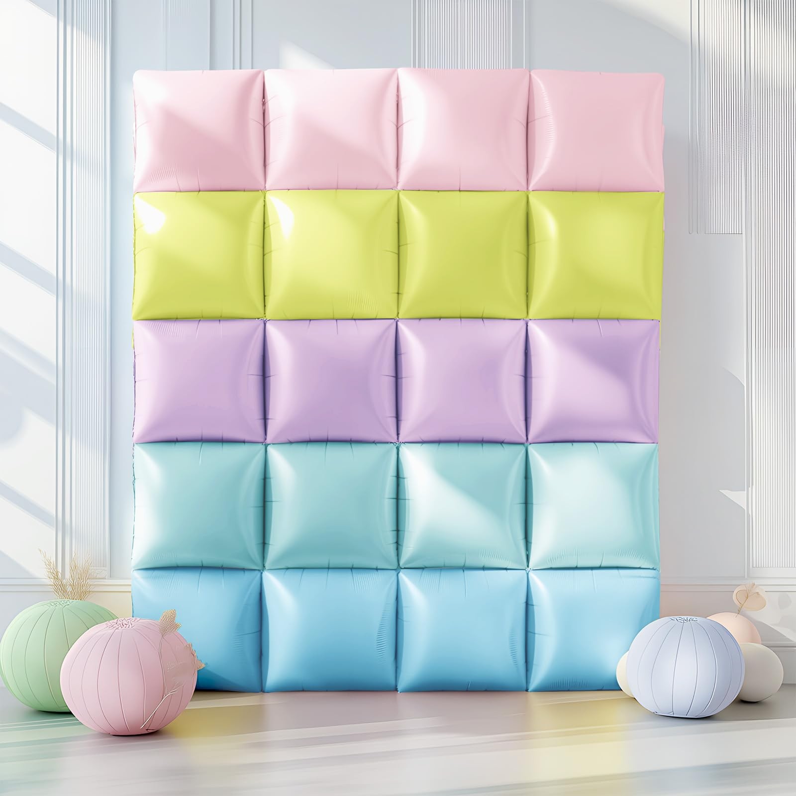 25PCS Pastel Square Foil Balloons Wall Backdrop Double Sided Multicolor Macar…