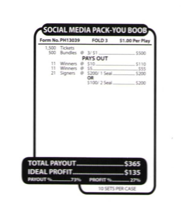 Pull Tab Ticket -Jars – Game – Holder – 5 PACK – Jars Media – 500 ct ea