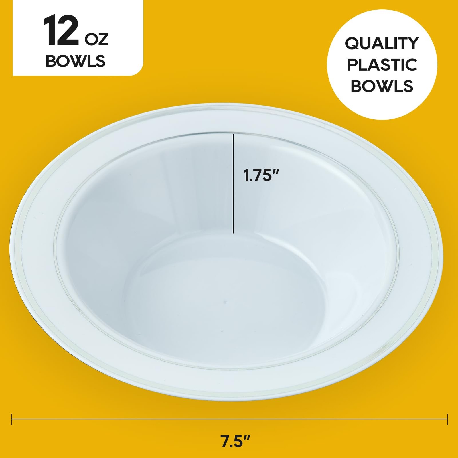 100PCS Plastic Bowls with Silver Rim-12oz Disposable Soup Bowls, Christmas Th…