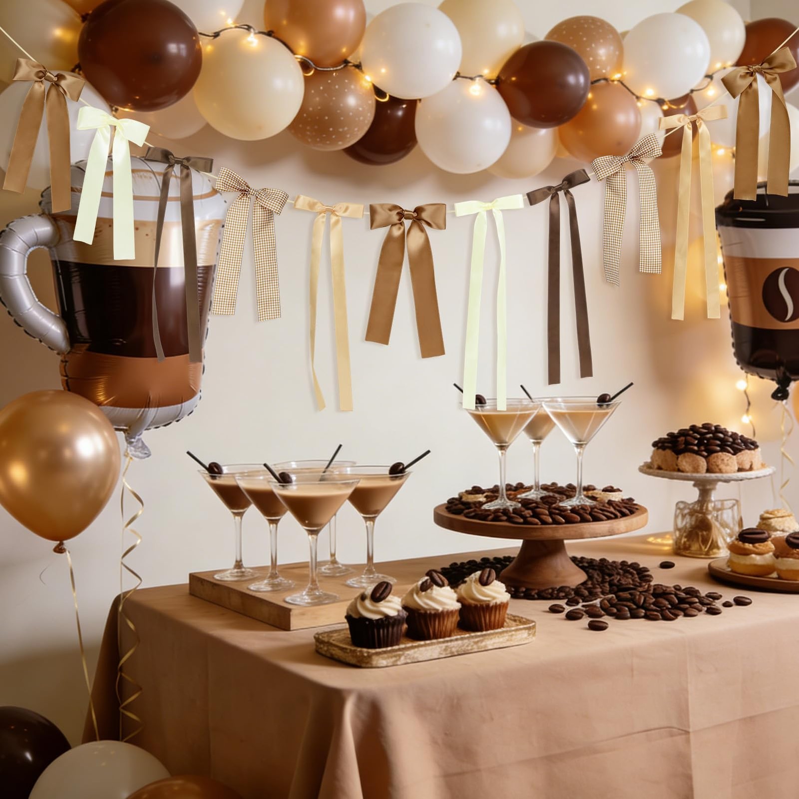 Brown Plaid Bow Garland Banner, Espresso Martini Theme Bow Garland Gingham Ri…