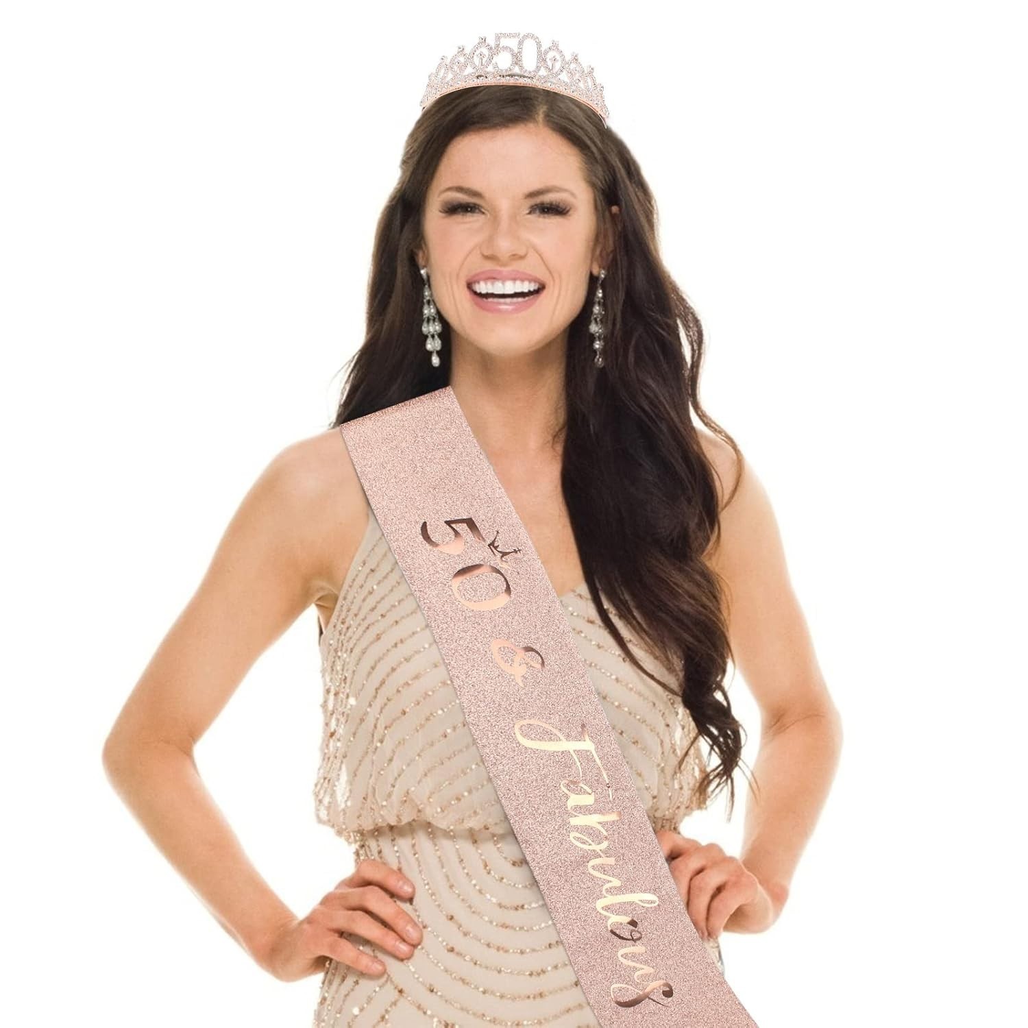 Modern 50th Birthday Sash and Adjustable Rhinestone Crown – Celebration Ready