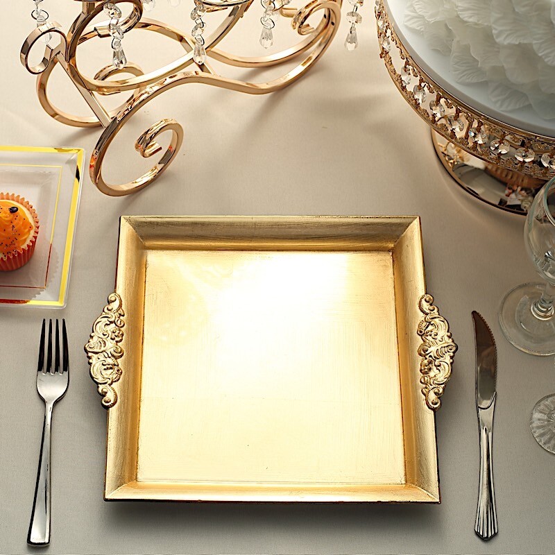 24 GOLD 10″ Square with Embossed Rim Charger Plates Wedding Party Home Supplies