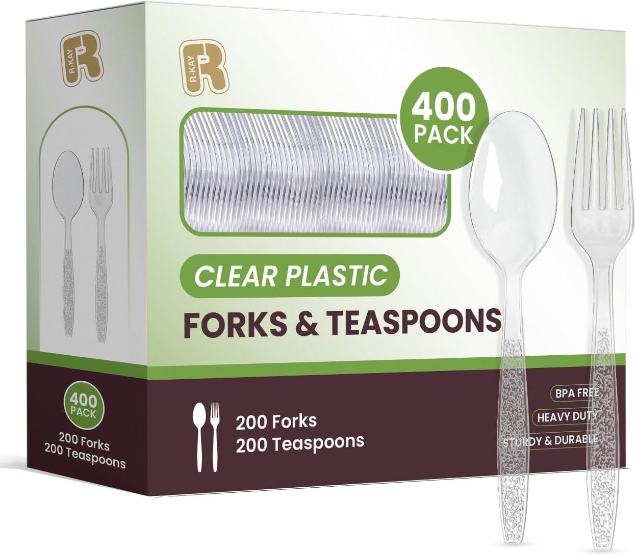 400 Count Plastic Silverware Heavy Duty – Clear Plastic Forks And Spoons Set