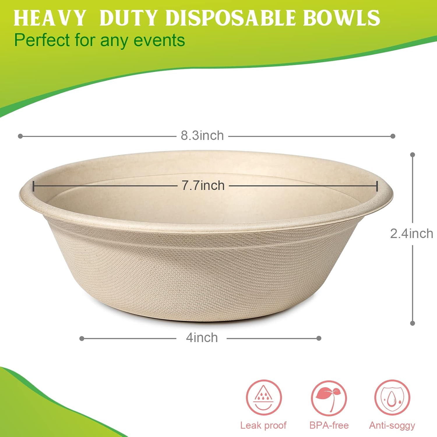 Large Disposable Paper Bowls 32Oz 50 Pack Heavy Duty Compostable Hot Cold Food