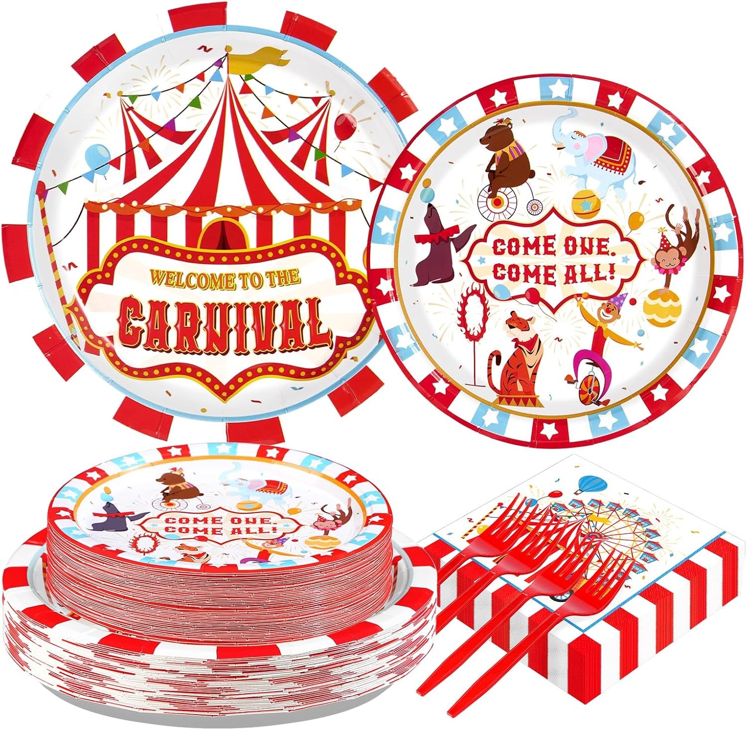 200Pcs Carnival Party Decorations Carnival Circus Plates and Napkins Disposable