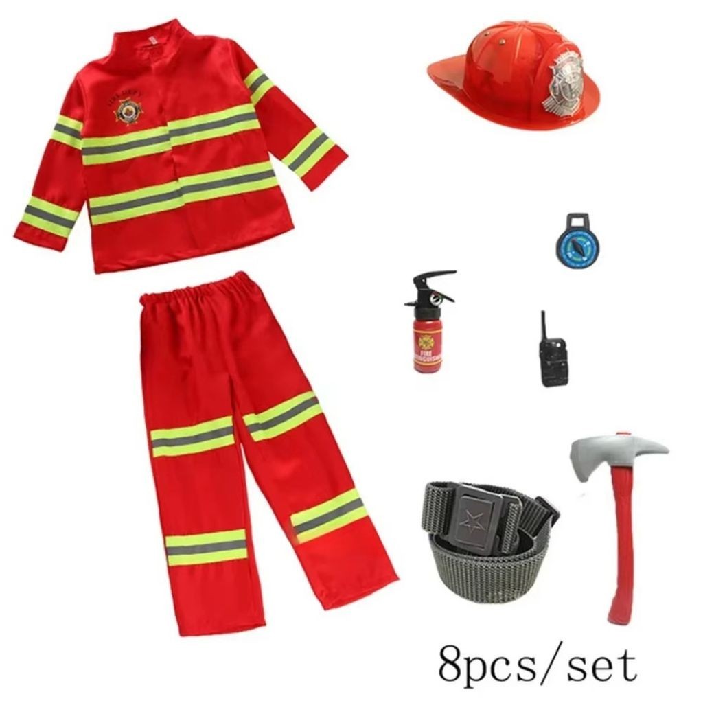 Kids Firefighter Costume Set Boys Girls Dress Up Fireman Outfit Uniform