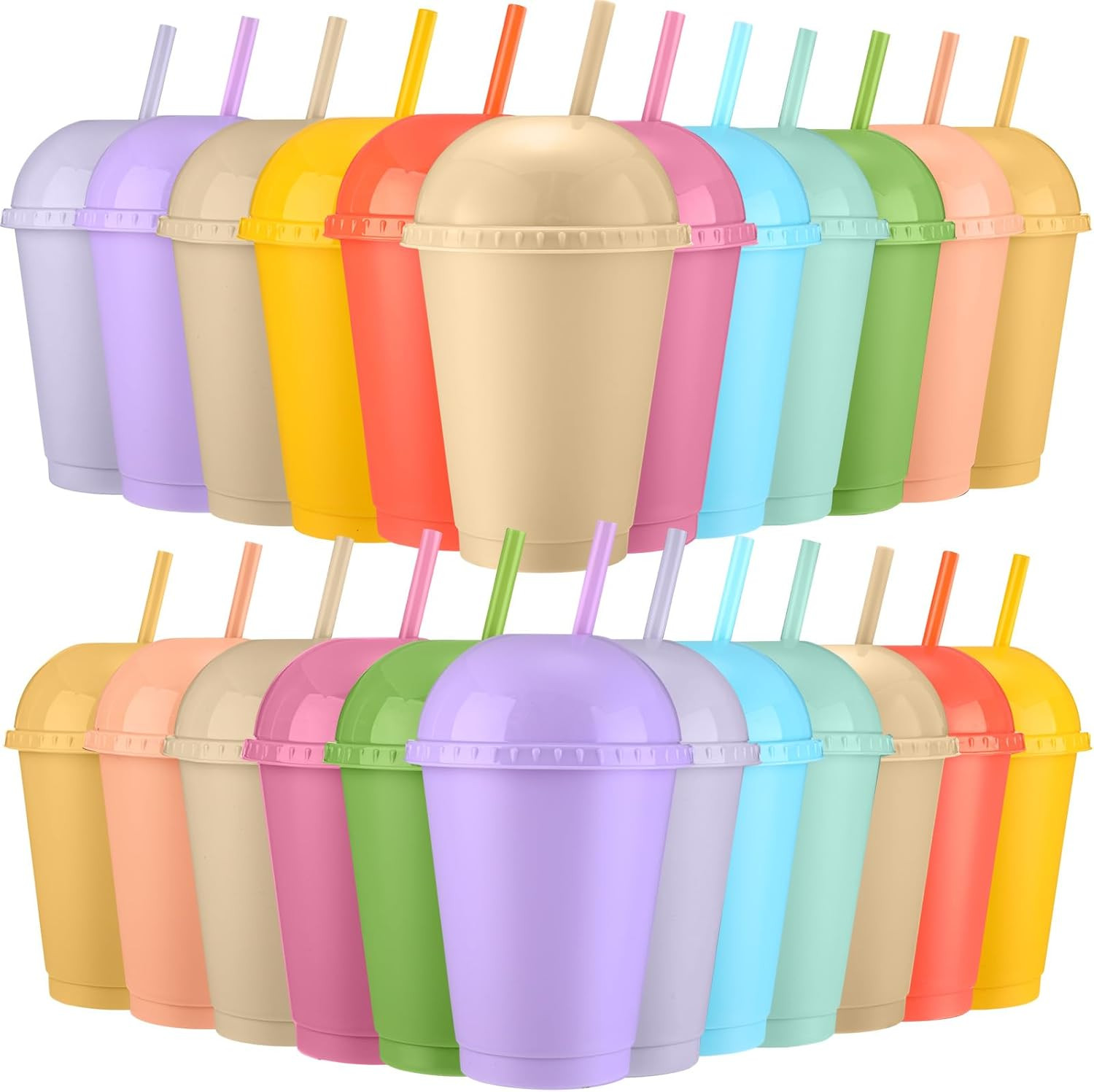 24 Pack Glitter Plastic Cups with Dome Lids Straws 16 Oz Reusable Tumbler Bulk I