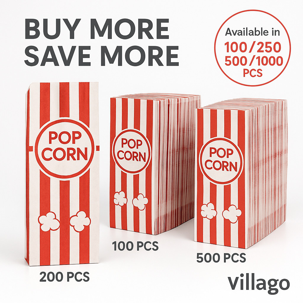 1.1 oz Popcorn Bags Red & White Striped Leak Proof Popcorn3 3/4″ x1 3/4″ x9 1/2″
