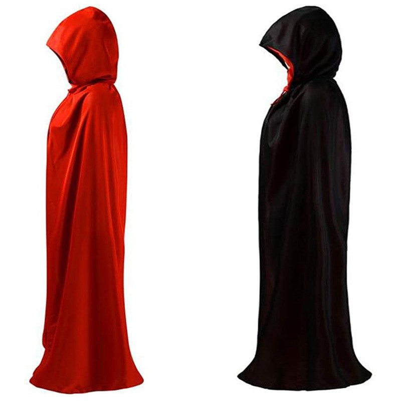 On Hand Hooded Cape Adult Unisex Long Cloak Black Red Halloween Costume Dress