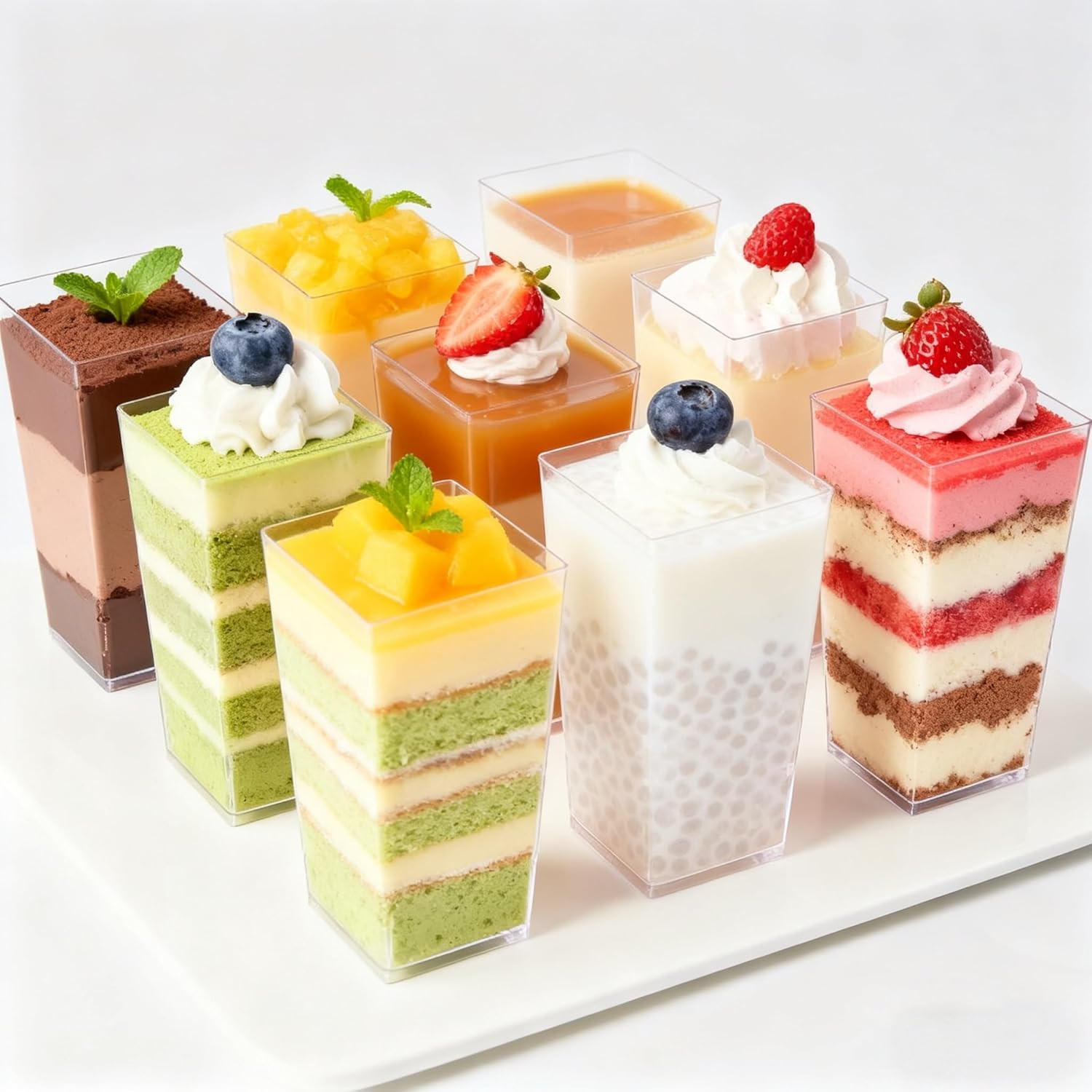 600 Pcs 3 Oz Mini Dessert Cups with Lids and Spoons, Reusable Square Appetizer,