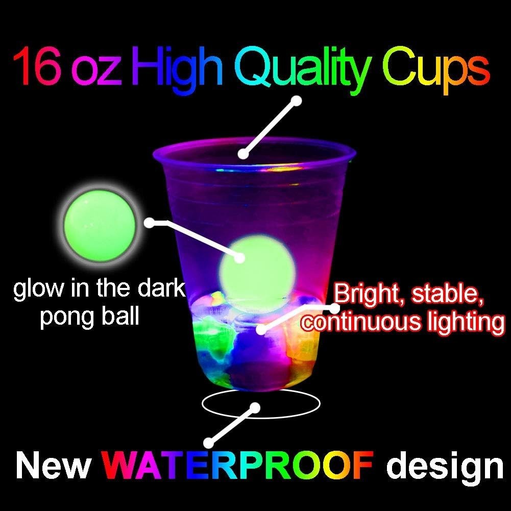 Glowing Party Beer Pong Game for Indoor Outdoor Party Event Fun, Pack with Fl…