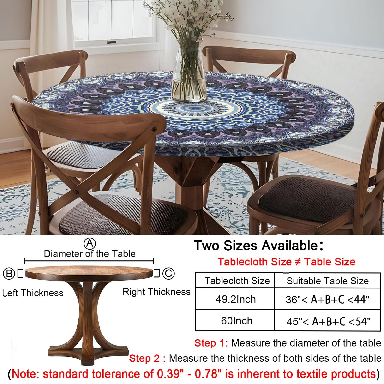 Fitted Round Fit 36-44 Inch Table, Blue Purple Bohemian