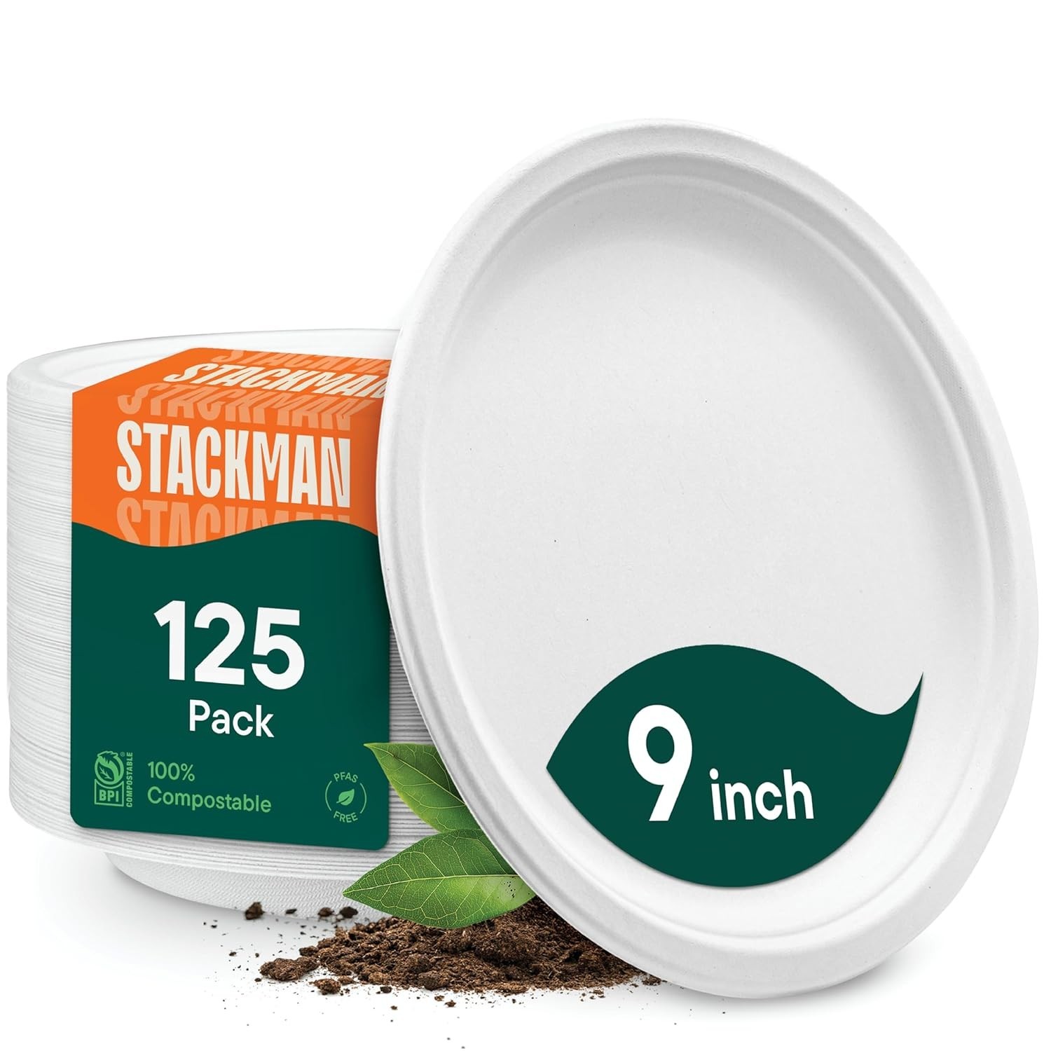 100% Compostable Paper Plates, Heavy Duty Disposable Plates [125-Pack] 9 Inch…