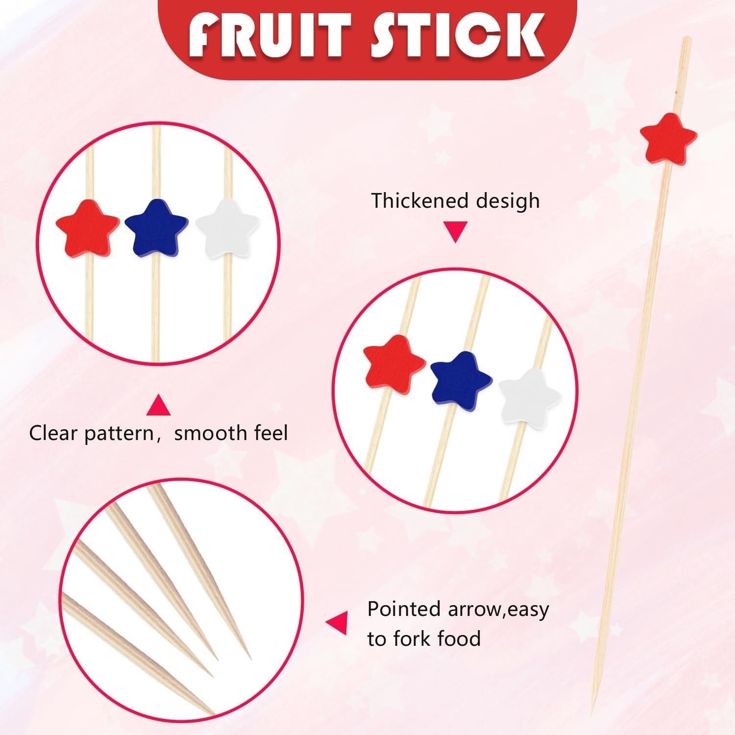 100 Counts 4.7 Inch Star Cocktail Picks Red White Blue Star Decorative Toothp…