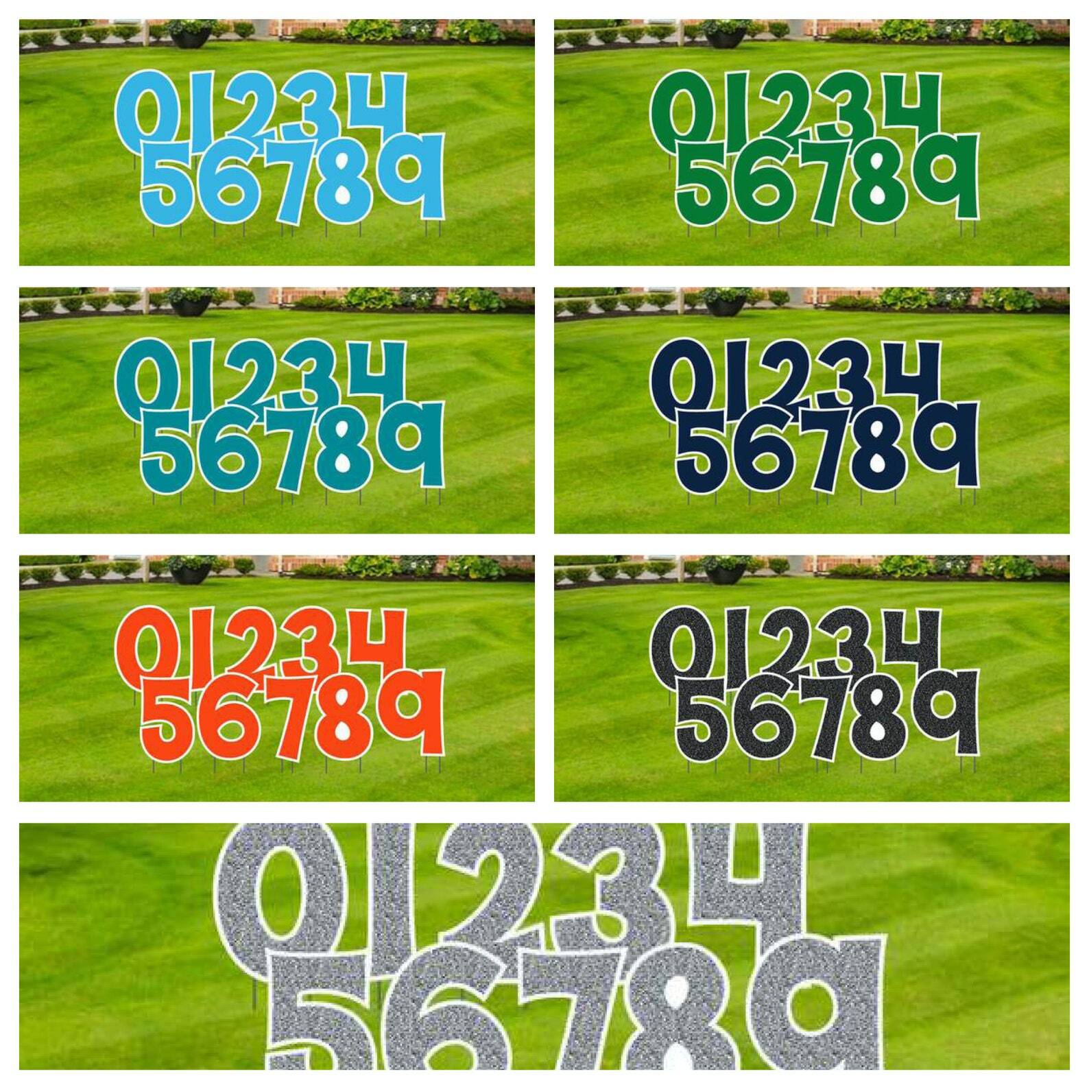 24” Solid Numbers Set, 10pc Yard Art in KG Font, Includes Stakes