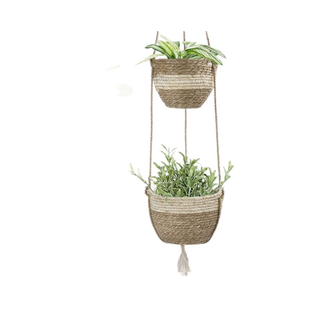 Natural Tone Hanging Plant Basket – Woven Wicker for Contemporary Home Decor