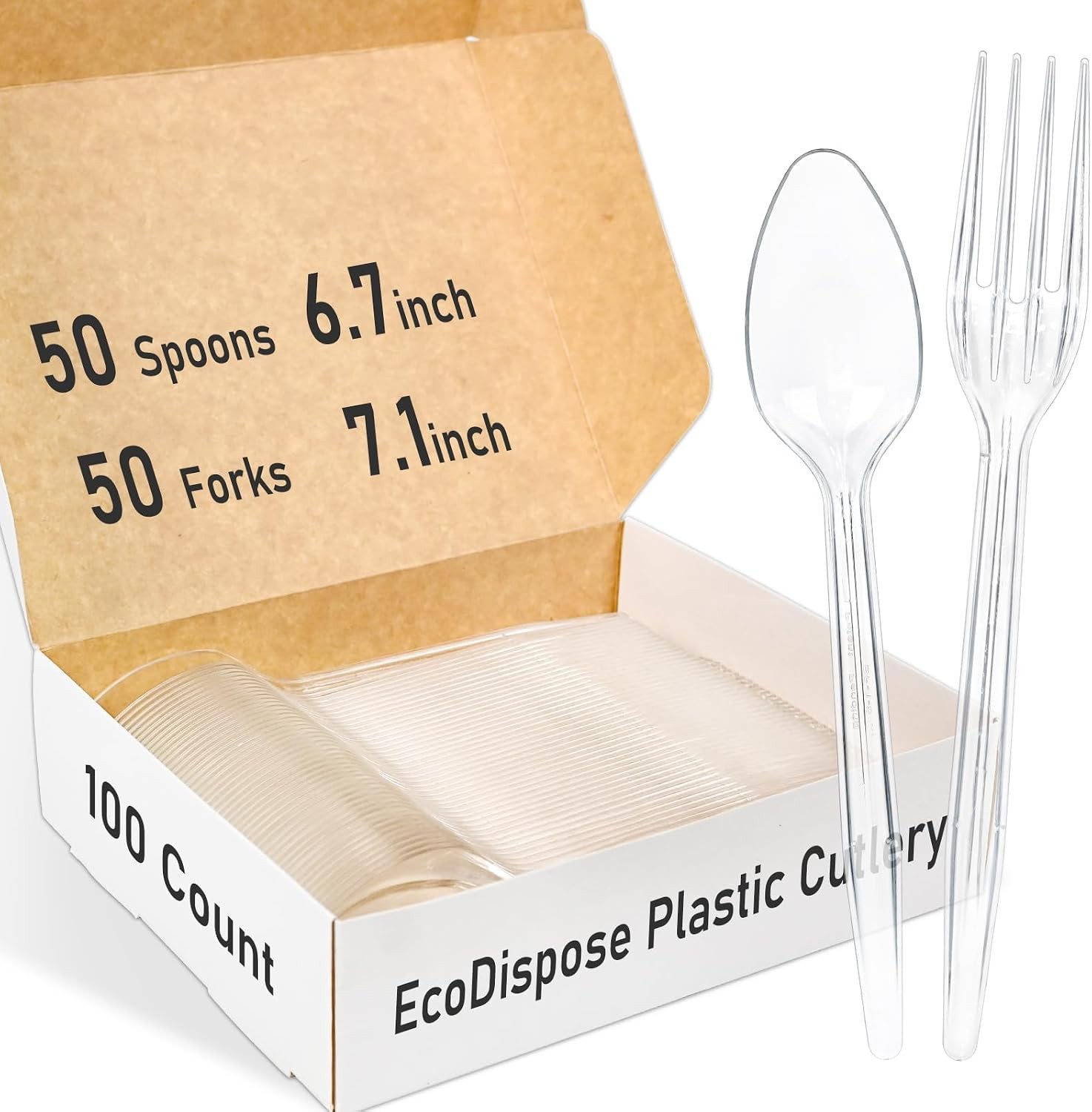 100 Count Heavy Duty Plastic Silverware, 50 Forks & 50 Spoons | Disposable