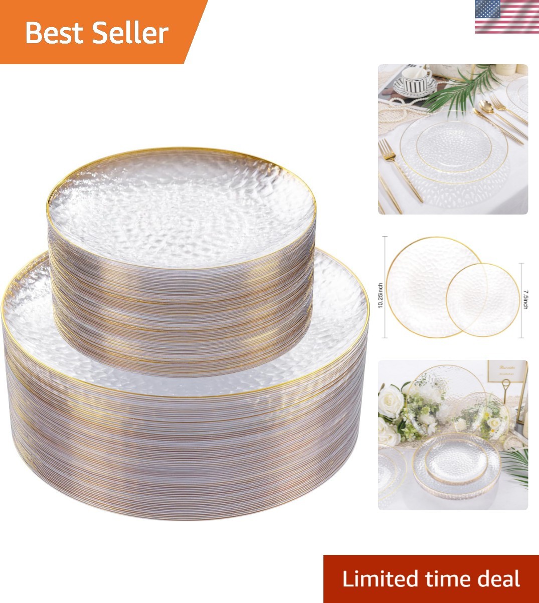 60Pcs Clear Plastic Plates,Clear Disposable Plates With Gold Rim,Heavy-duty G…