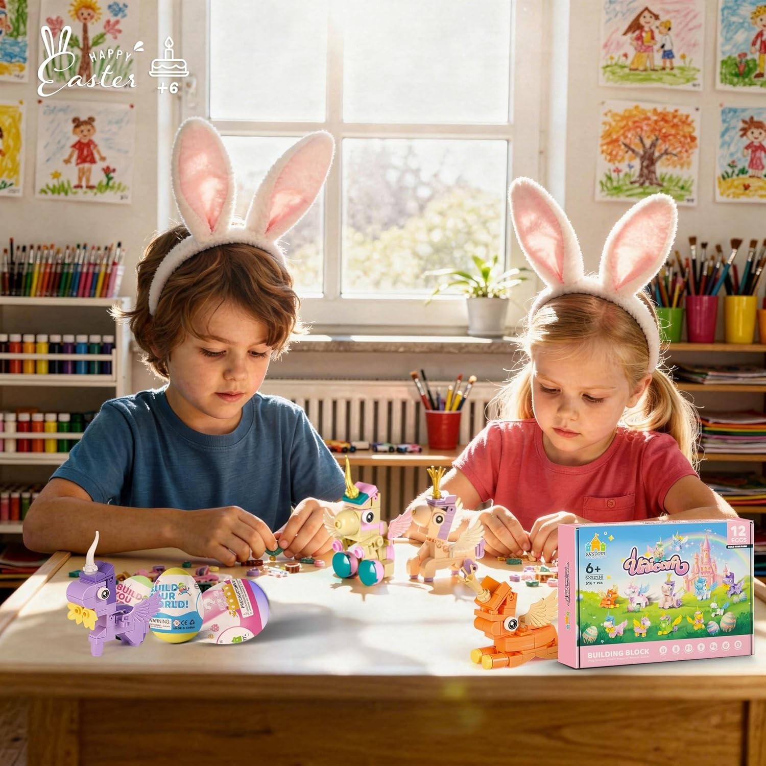 Easter Party Favors & Egg Hunt Prizes for Kids – 12 Unicorn Building Sets wit…