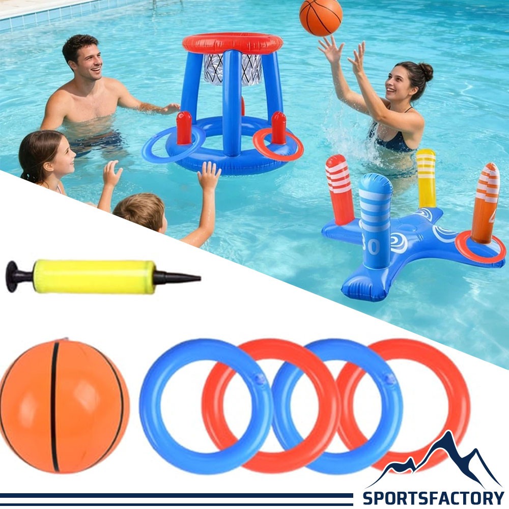 Inflatable Pool Games Toys Swimming Pool Basketball Hoop Cross Ring Toss Set