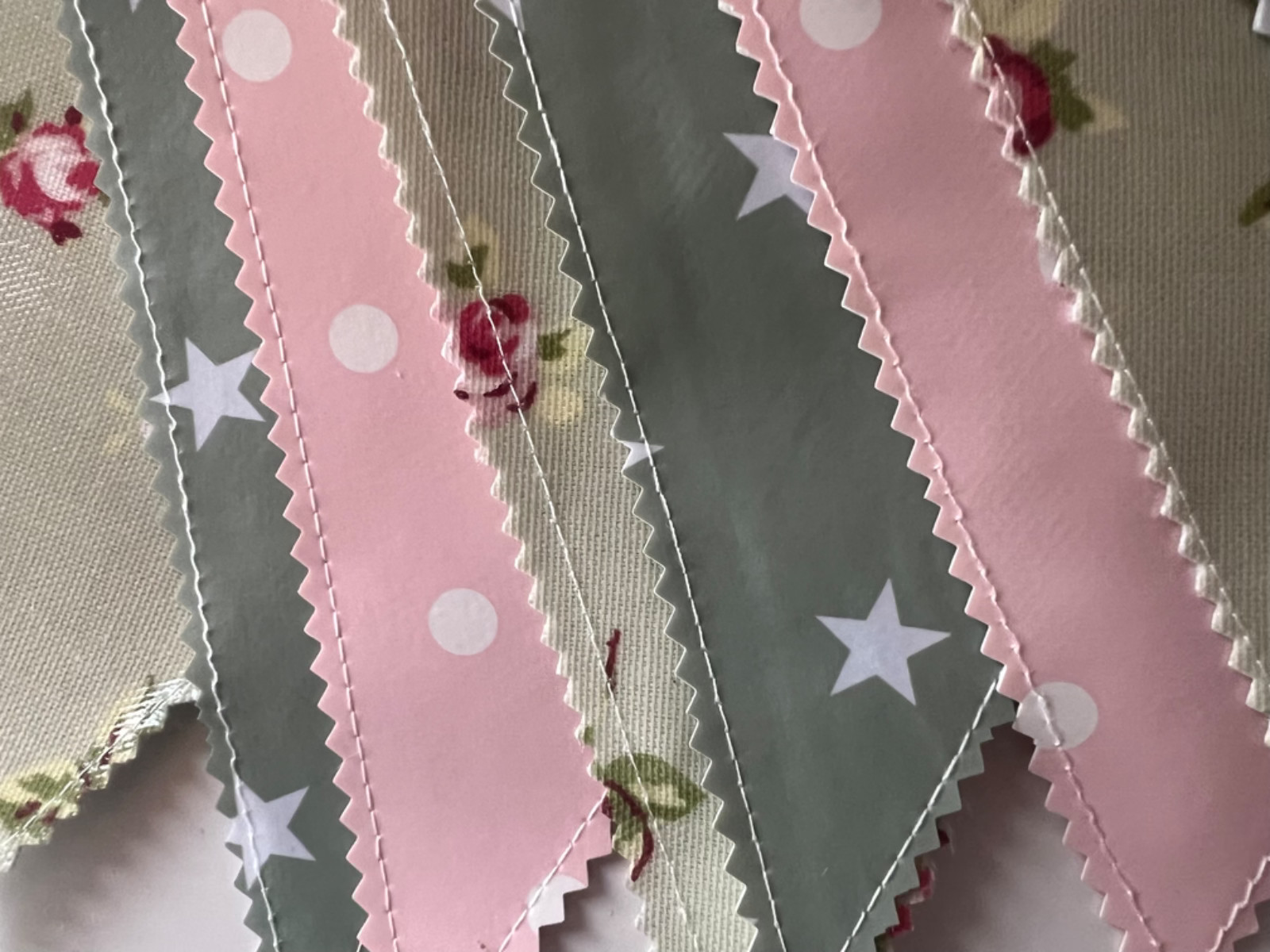 Handmade Outdoor Waterproof Bunting Sage Star Pale Pink Floral All Lengths