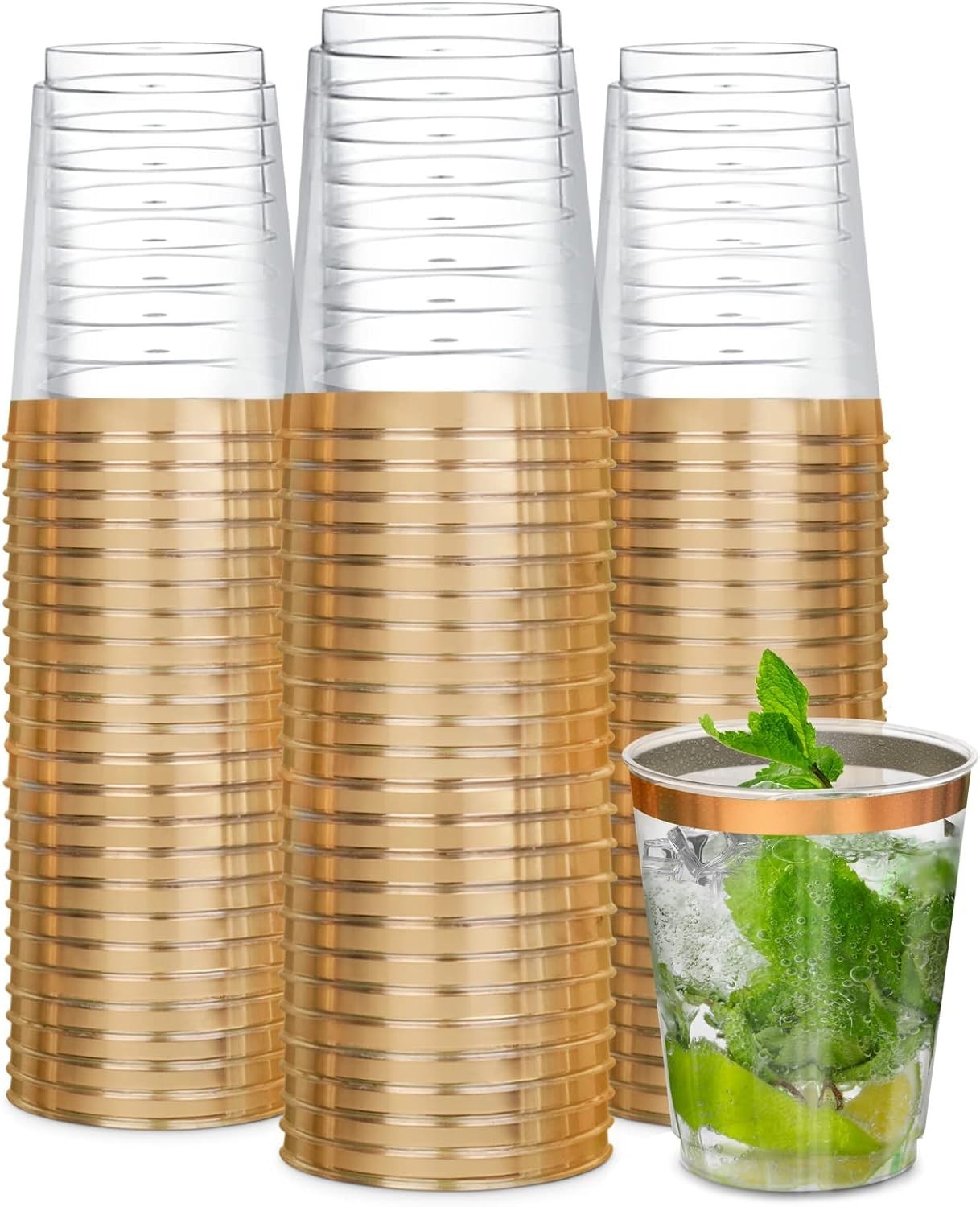 Elegant Gold Heavy Duty 10 OZ Disposable Cups, 50 Pack for All Celebrations