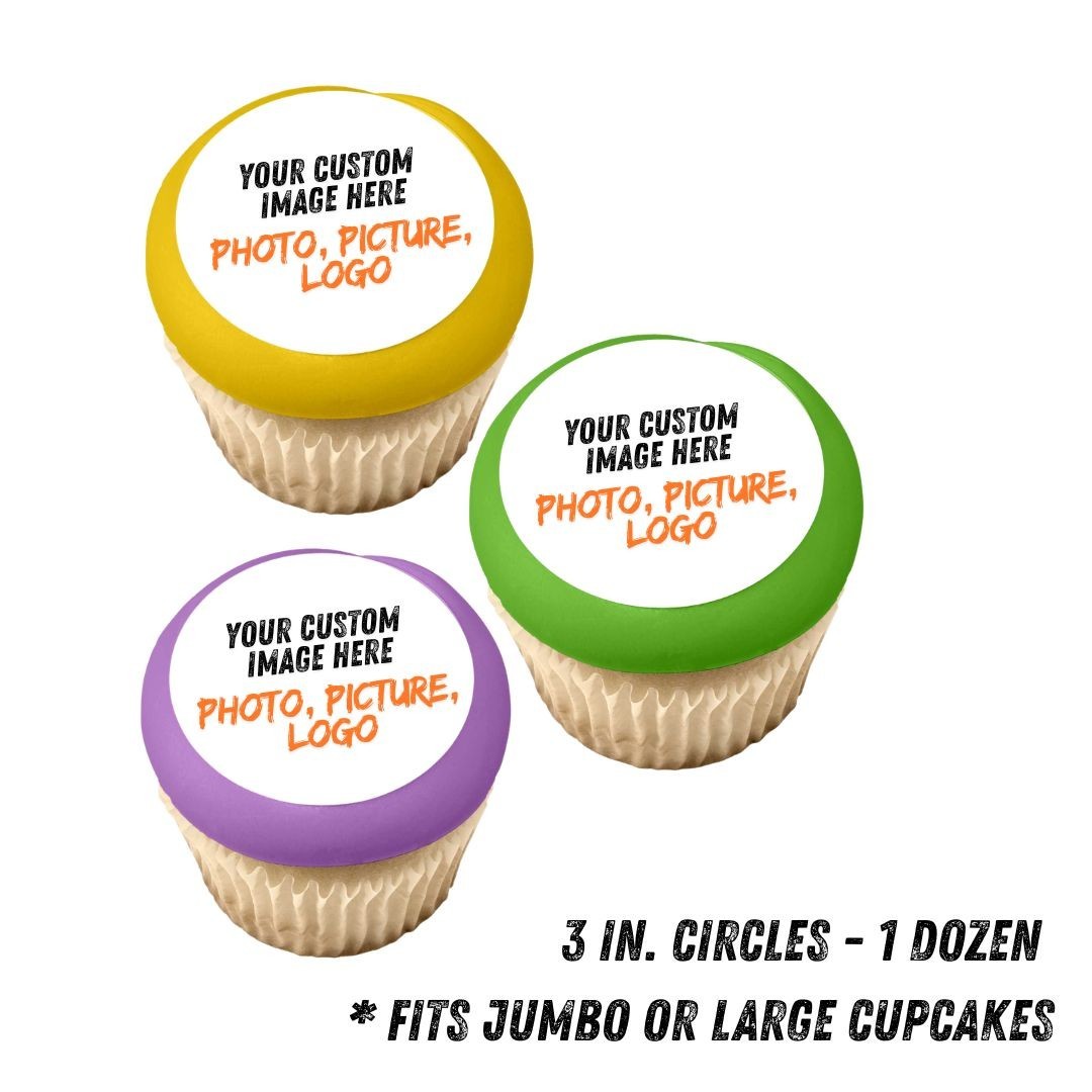 Custom Edible Cupcake Toppers 3 Inch Round 12 Count Personalized Cake Decoration
