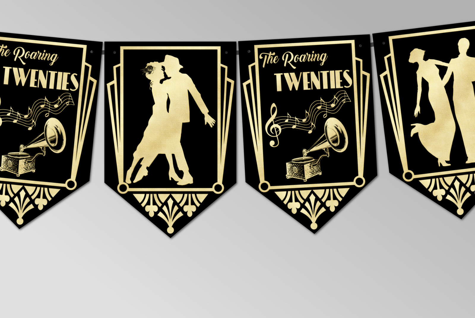 Vintage Gatsby Art Deco Roaring 20’s Bunting Party Celebration Bar Decoration