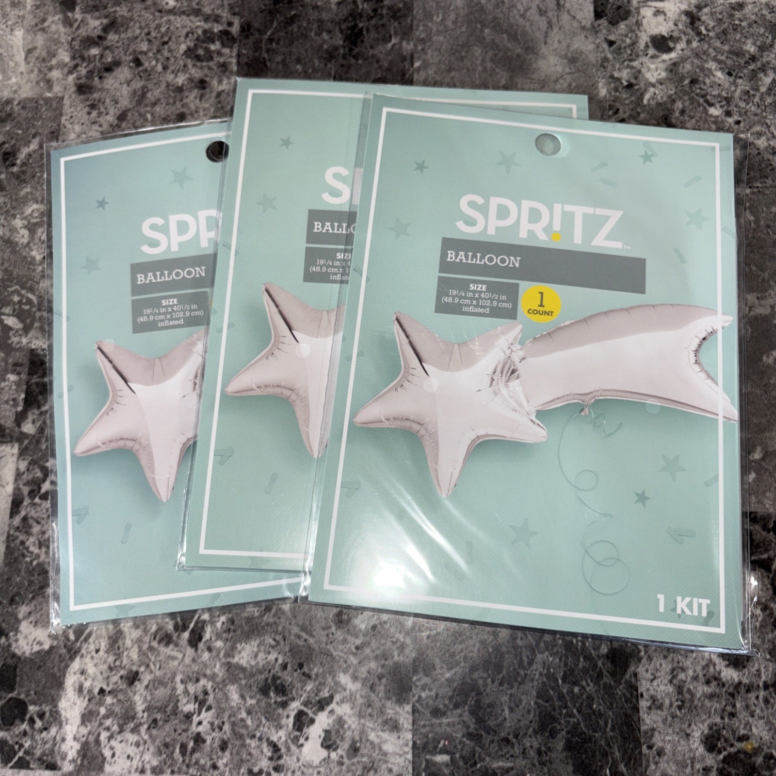 3x) Spritz Party Balloons Silver Shooting Stars 19 1/4” X 40 1/2” Inflated New