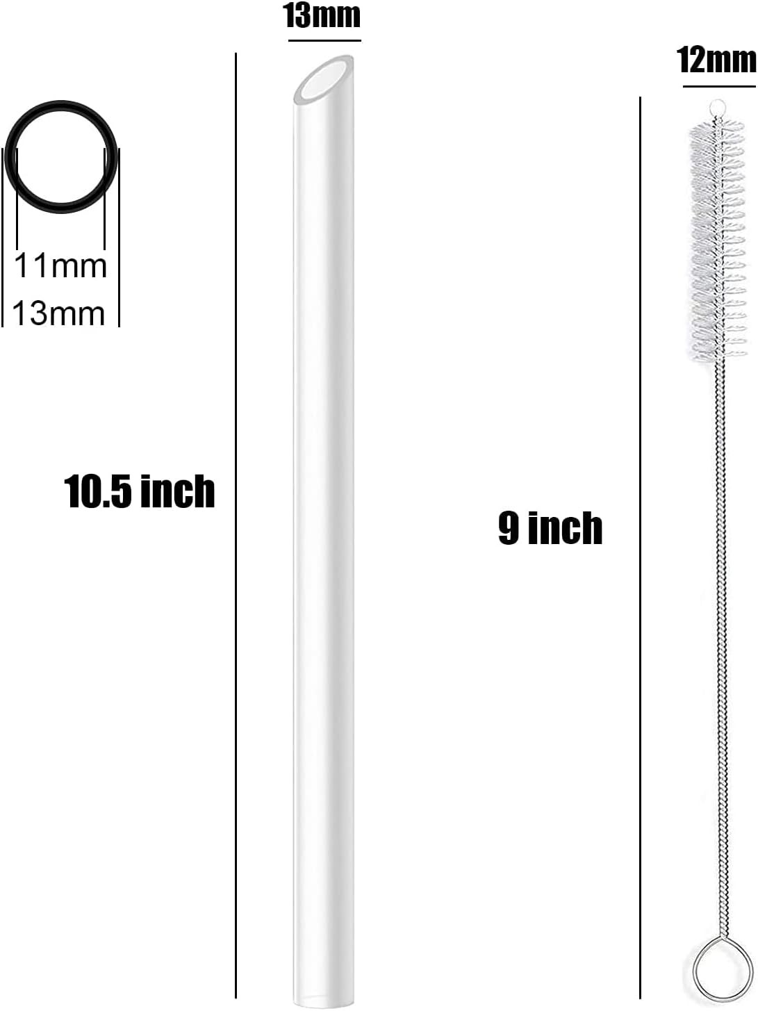 ALINK 8 Clear Boba Straws 13mm Reusable Jumbo Smoothie Straws + 2 Cleaning Brush