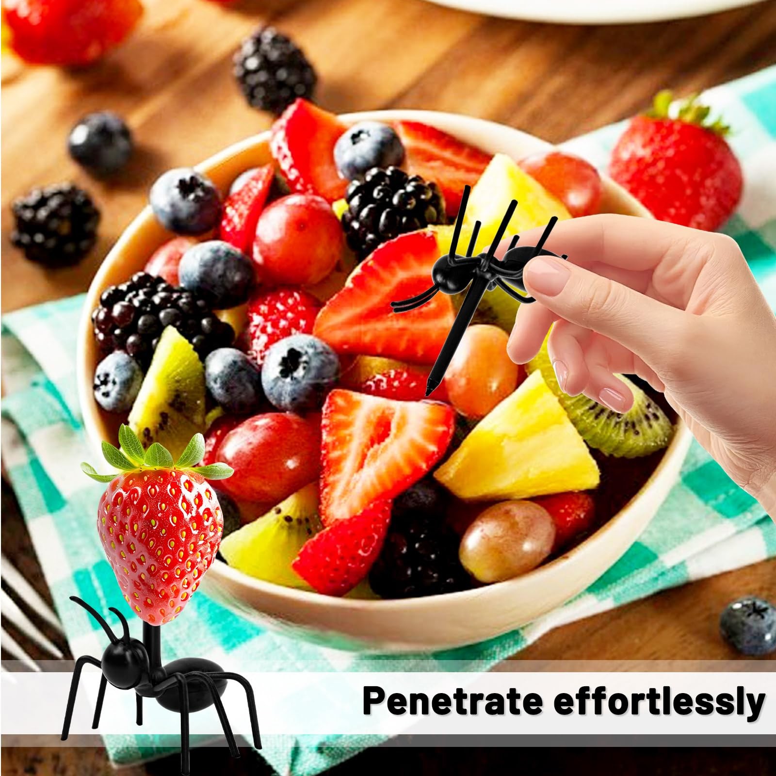 48 Pcs Ant Toothpicks, Reusable Plastic Toothpicks for Cake Snack Fruit Decor…