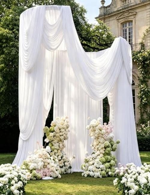 20ftx15ft White Backdrop Curtain 4 Panels for Wedding Parties | Wrinkle-Free