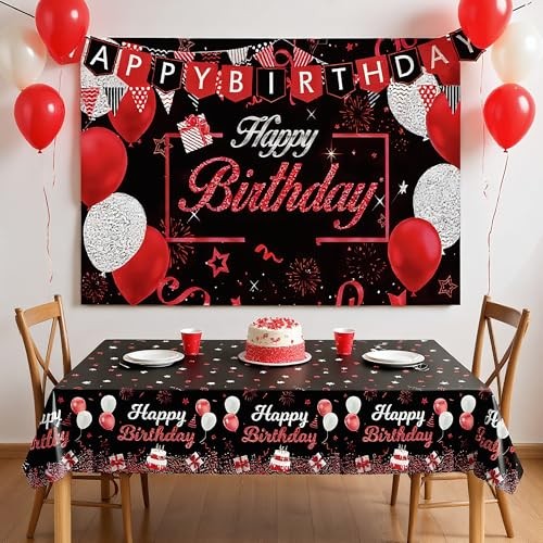 Red Birthday Background Party Supplies Decorations Red and Black Happy