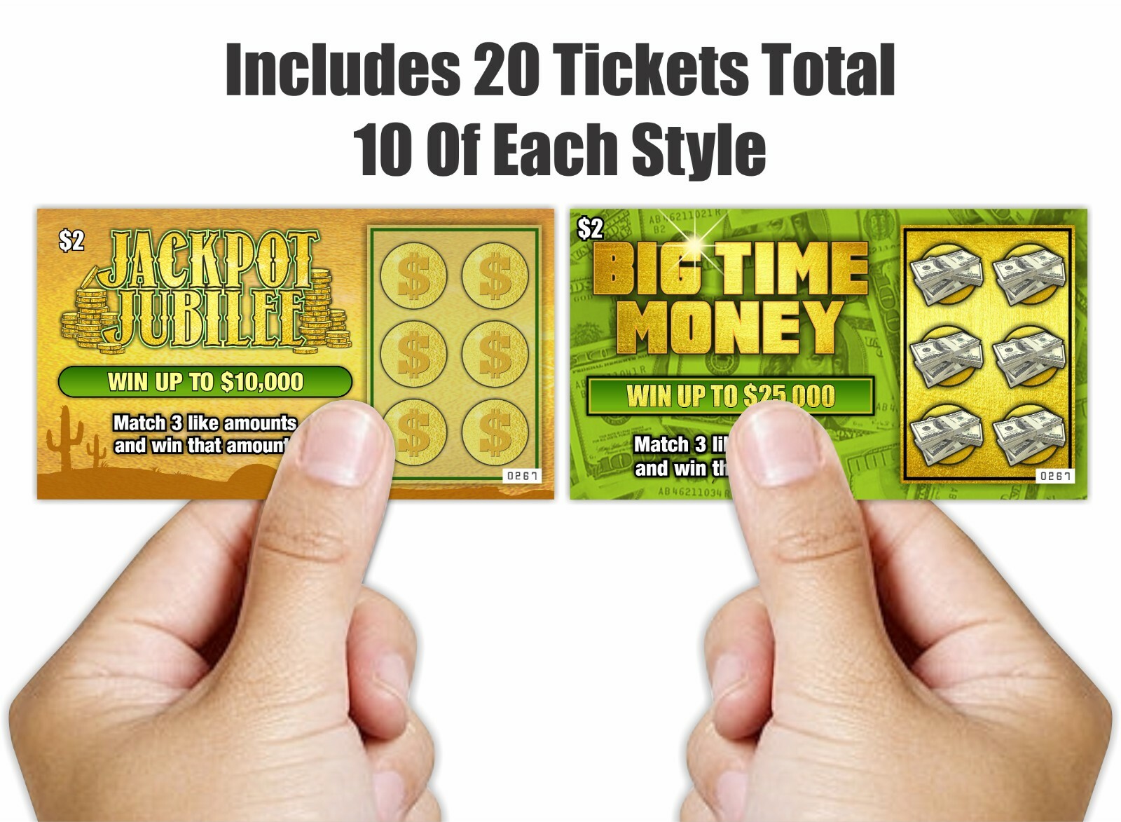 Funny Prank Gag Fake Lottery Tickets, 10,000 & 25,000 Winners, 20 Tickets total