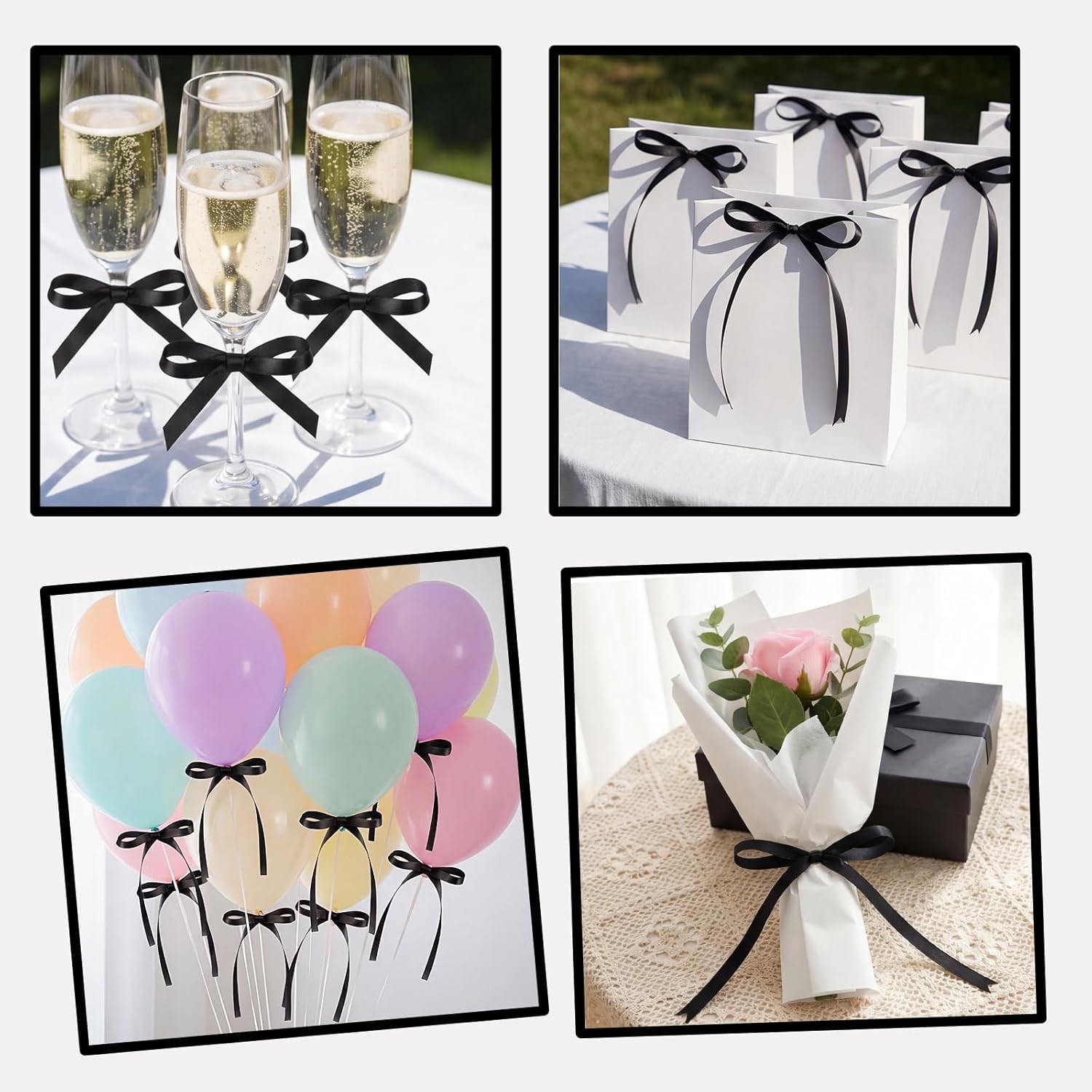 Versatile 30 PC Black Ribbon Bow Cupcake Toppers for All Occasion Celebrations