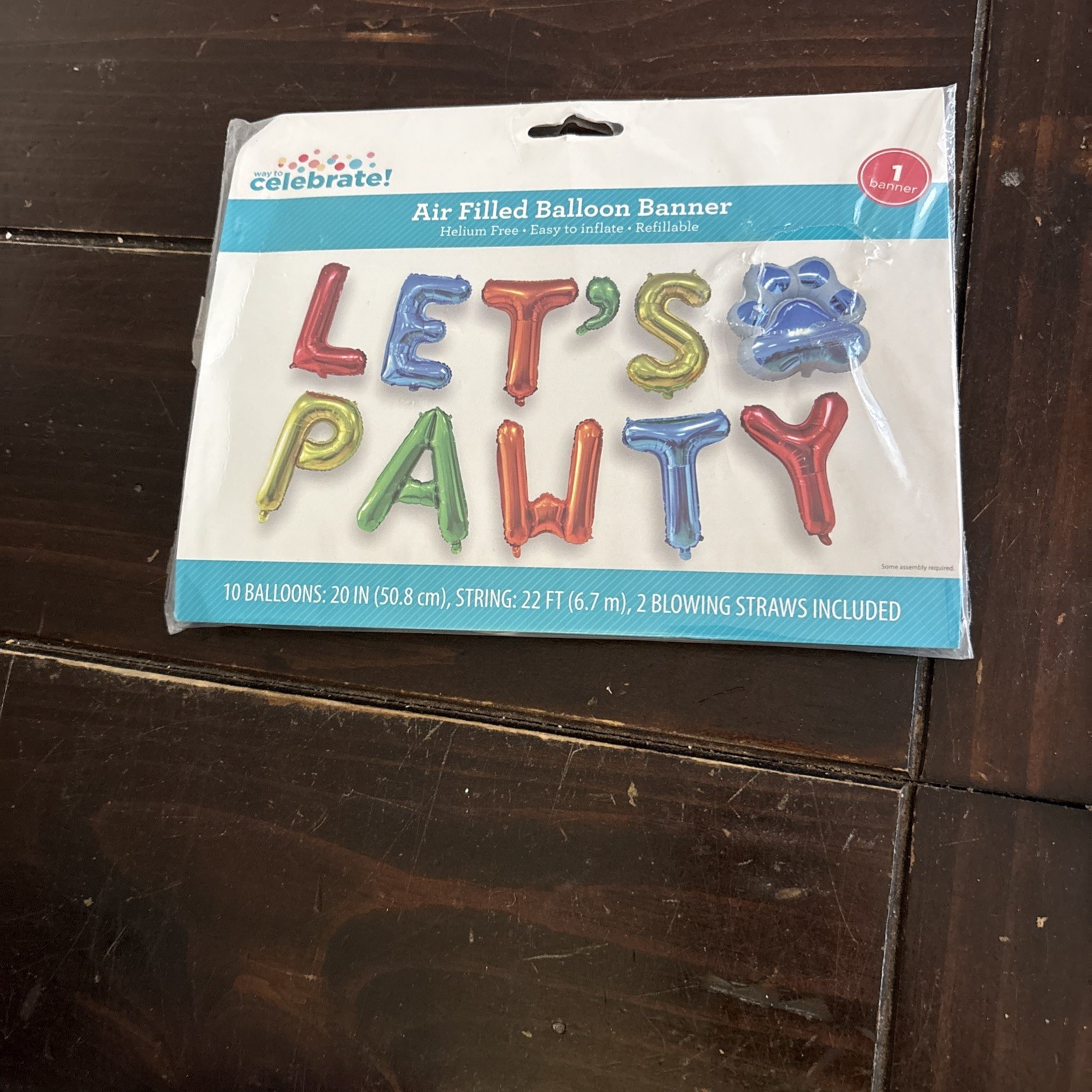 Way to Celebrate Party “LET’S PAWTY” 10 Balloons Banner Multi Colors 20 IN