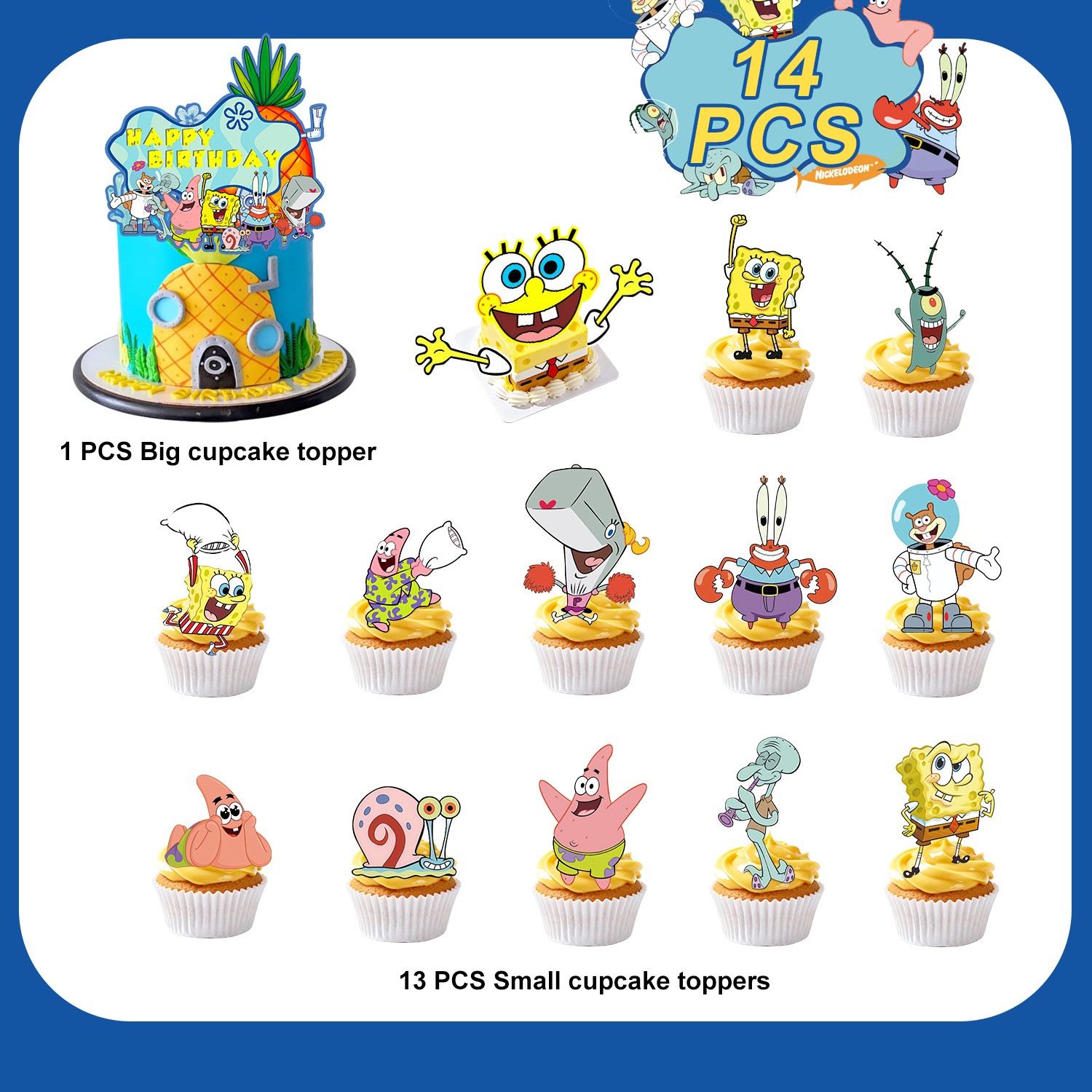 SpongeBob Birthday Cake Toppers SpongeBob Party Decorations Cupcake Toppers Set