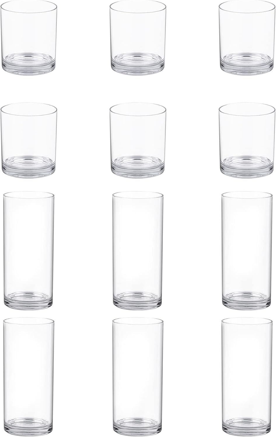 12Pcs vasos de plástico, vasos transparentes, 6 de cada uno: 12 onzas y 16 onzas