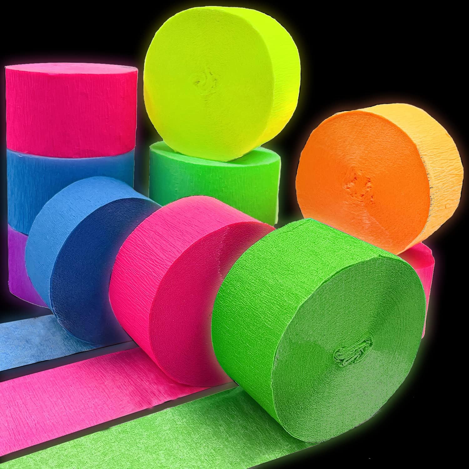 600 Feet Glow Crepe Paper Streamers UV Glow Party Neon Streamer Decorations Glow