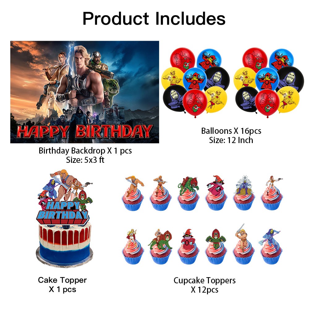 He-Man Party Supplies Set Balloons Cake Toppers Banner Birthday Decor
