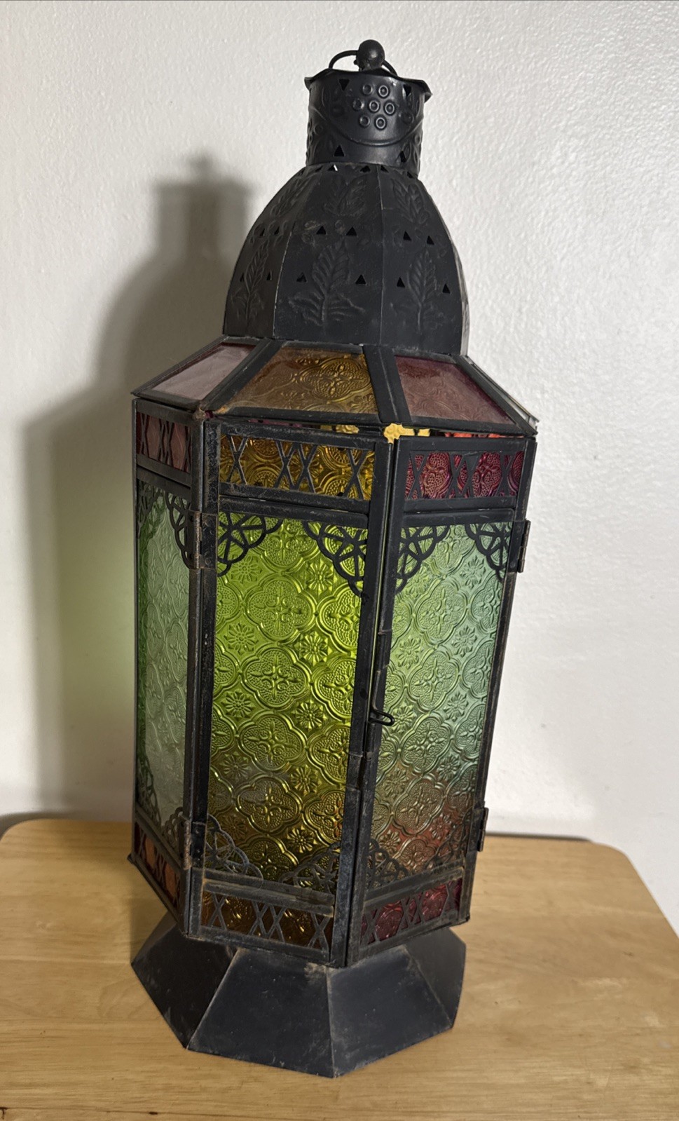 Ramadan Lantern Stained Glass Panels Multi Color 20” Moroccan Hanging Lamp