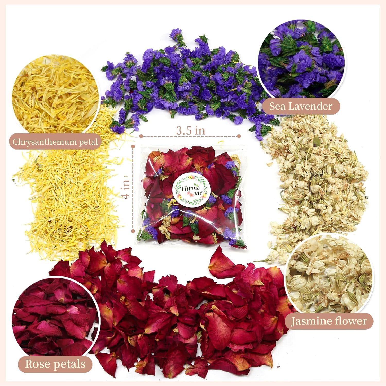 52 Pack Mix Biodegradable Confetti, Real Rose Petals for Weddings Dried Flower
