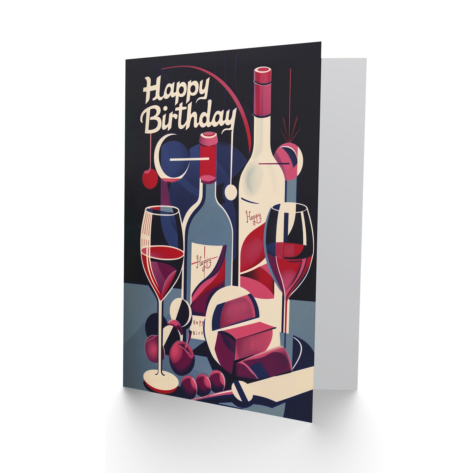 Birthday Card Wine Fruit Cheese Charcuterie Art Deco For Him Her Greeting Card