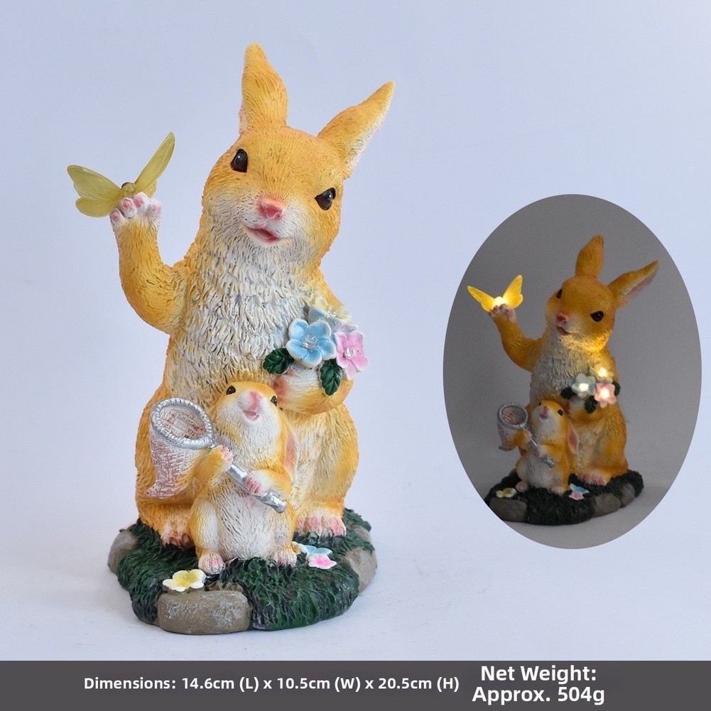 Small Solar Bunny Garden Statue with Lantern 14.6cm Depth 10.5cm Width