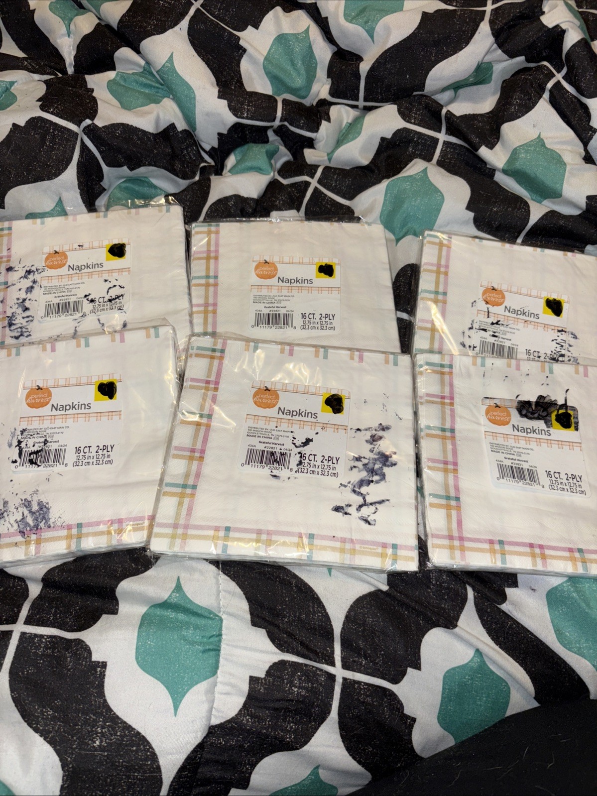 PERFECT HARVEST Paper Dinner Napkins 16ct ALL OCCASION Plaid Pastel Colors 6 pks