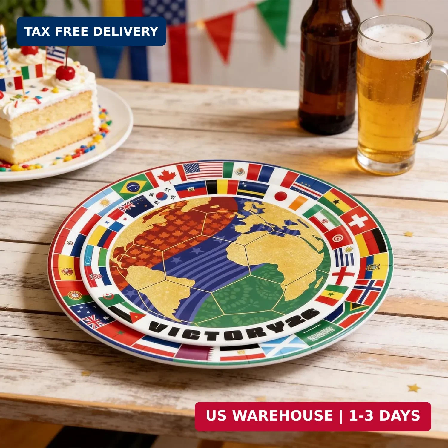 20Pcs 2026 World Soccer Match Theme Paper Plate Set 9 Inch Disposable Party Plat