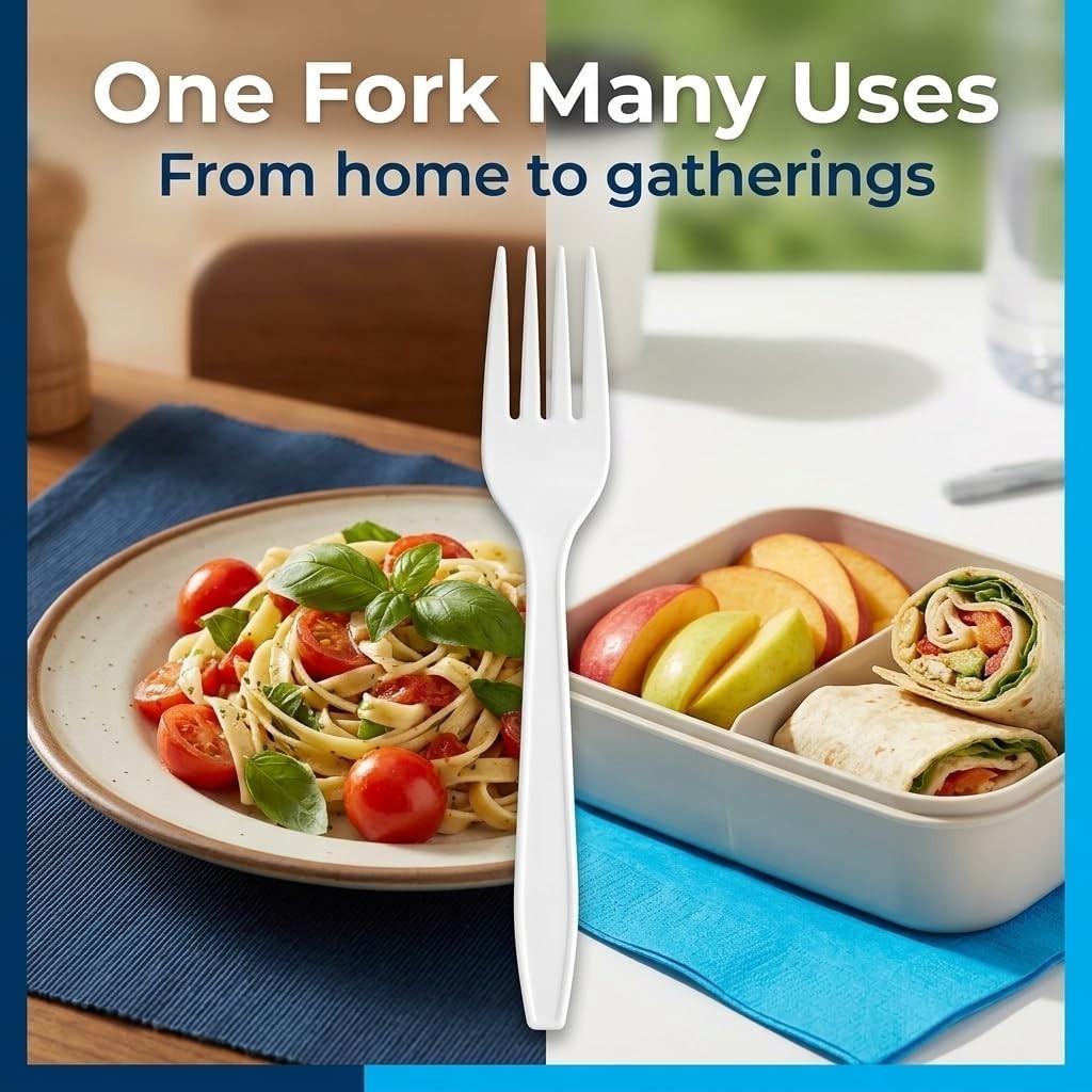 Disposable Plastic Forks 400 Count – Heavy Duty White BPA-Free Plastic Cutler…