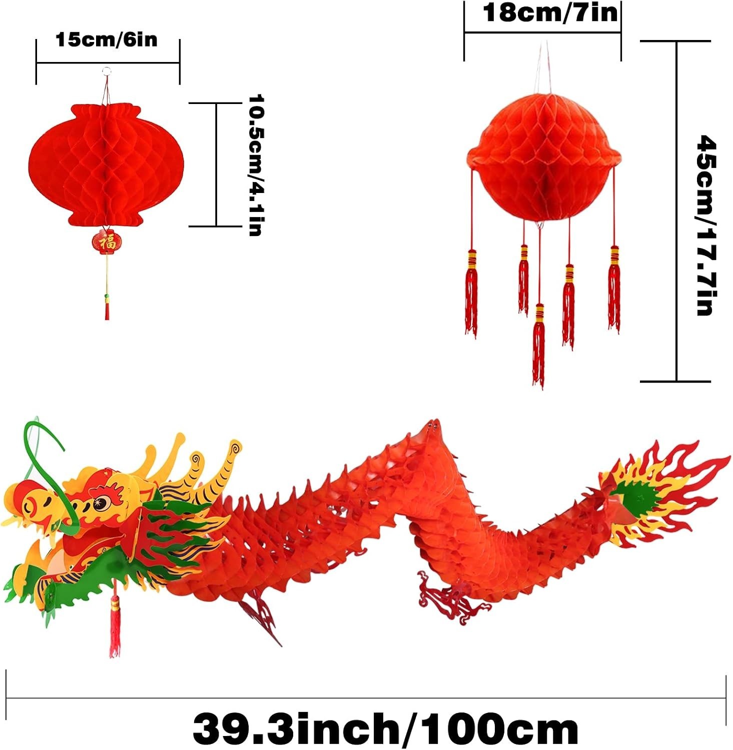 Chinese New Year Dragon, 12 Pieces Chinese 3D Paper Dragon with Dragon Ball