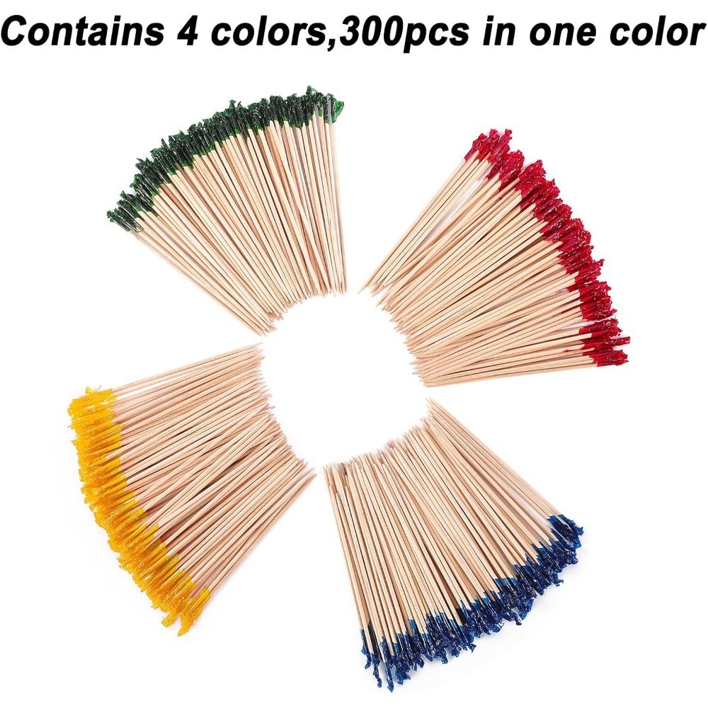 4 Inch Wood Frill Picks Toothpicks 1200 Pcs Cocktail Picks for Sandwiches Fruit